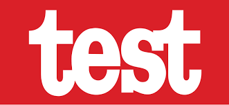 Rotes Logo mit dem Wort "test" in Weiß.