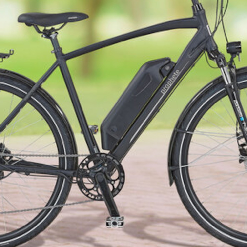 Aldi gegen Lidl E-Bike: Das Aldi E-Bike von Prophete Schwarzes E-Bike von Aldi
