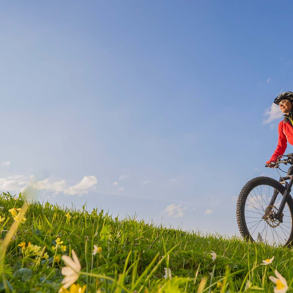 Kettler E-Bikes Modelle Radfahrerin fährt einen Hügel hoch