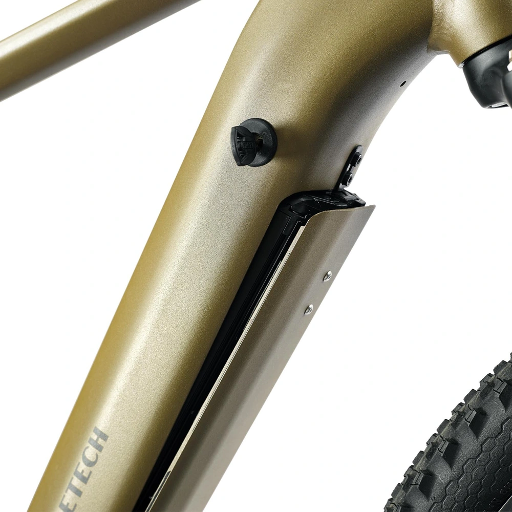 E-Bike-Akku im Rahmen Nahaufnahme eines E-Bike-Akkus im Rahmen