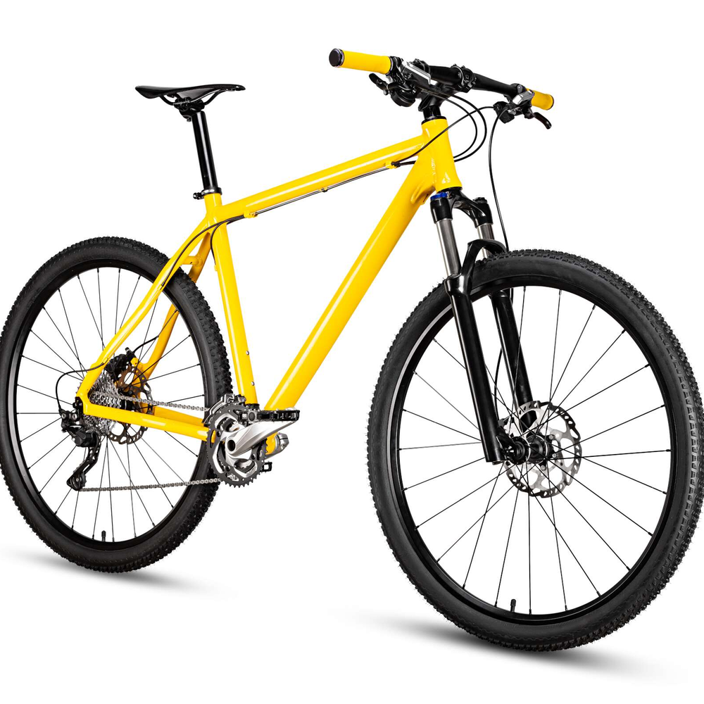Mountainbike Knallgelbes Mountainbike auf weißem Hintergrund