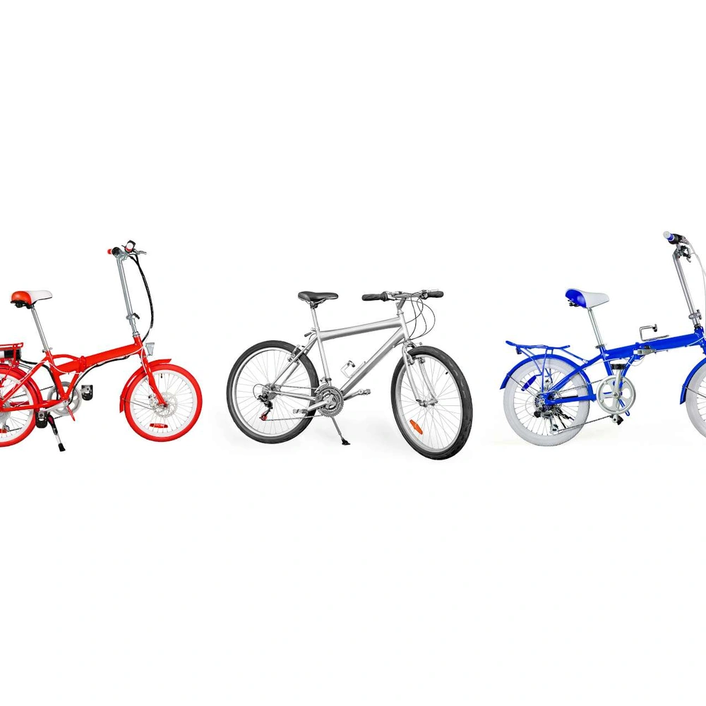 Fahrradtypen: von BMX bis Trekkingrad Veschiedene bunte Fahrräder auf weißem Hintergrund