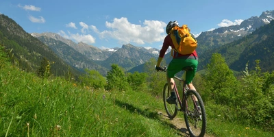 E-Bike Alpenüberquerung: Planung ist alles Person fährt über die Alpen Fahrrad