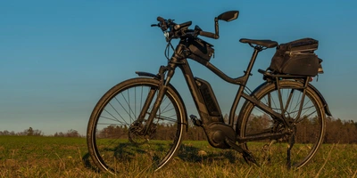 E-Bike Abgestelltes E-Bike steht auf einer Wiese