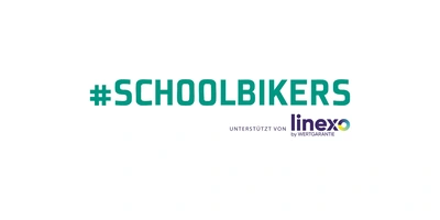 #SCHOOLBIKERS in grüner Schrift mit dem Linexo-Logo darunter.